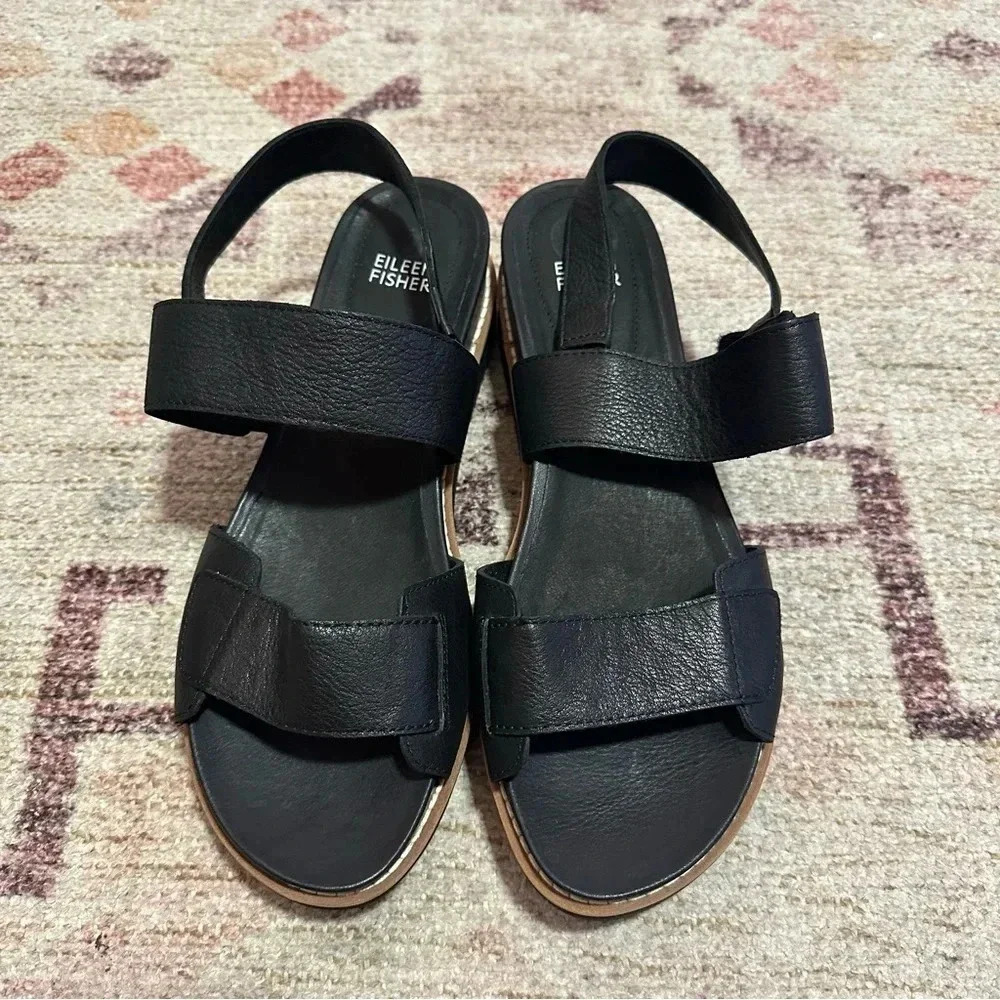 NWOT Eileen Fisher• Black Velcro Strap Sandals Size 9 - Picture 3 of 13